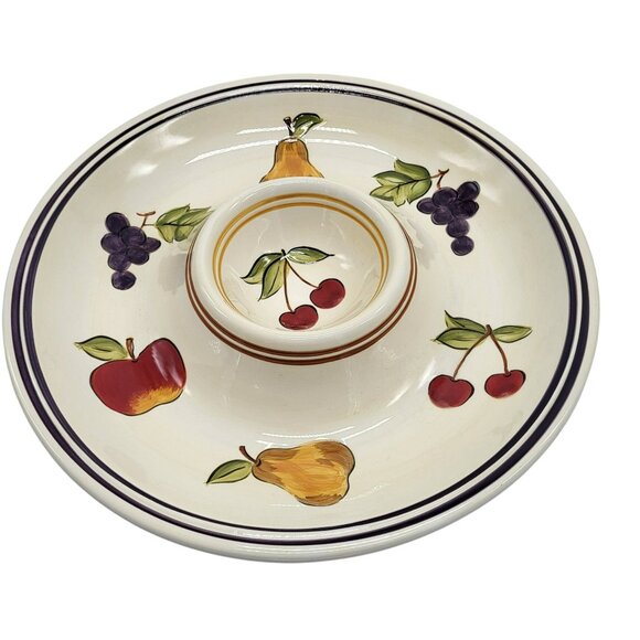 Tabletops Lifestyles Simple Fruit Dip and Chip Bowl 1 Piece Off White 13” - Picture 1 of 9